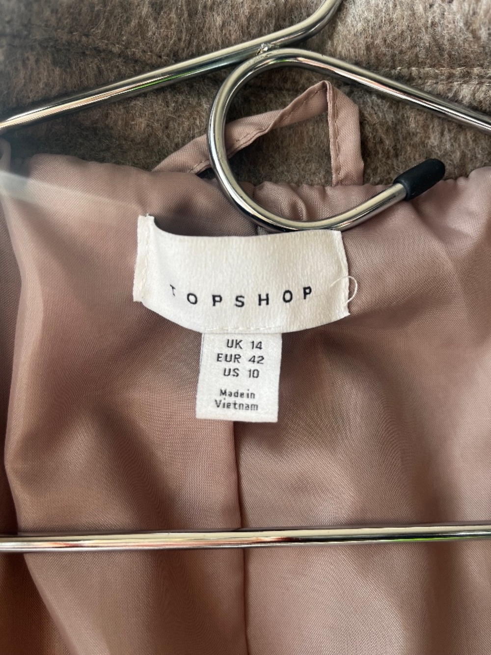 Topshop Gray Long Trench Coat Belted Button Front Lined Women's Size 10